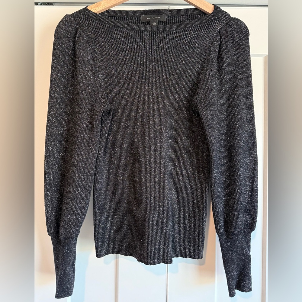 Ann Taylor Black Metallic Wide Neck Sweater